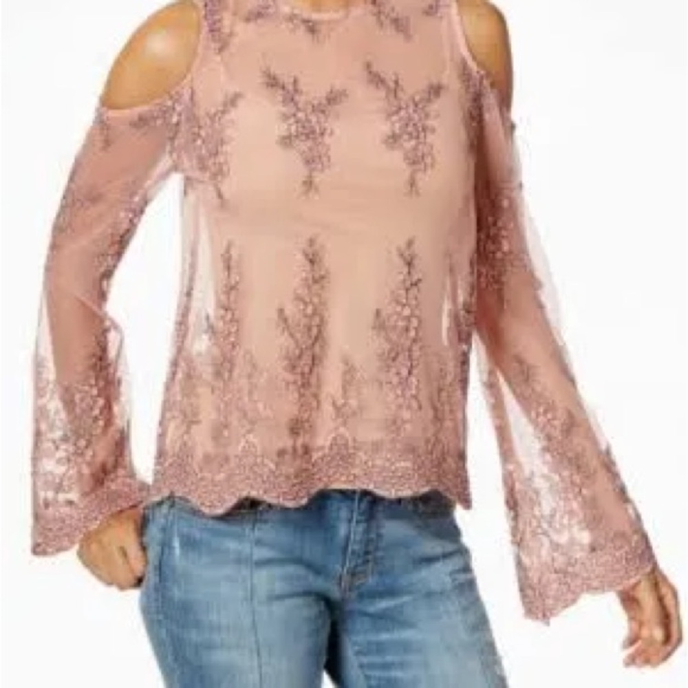 American Rag Sheer Embroidered Floral, Lace  Blouse – Small